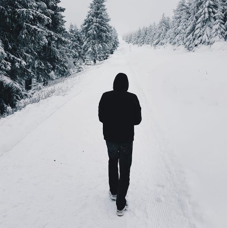 Alone cold winter walk