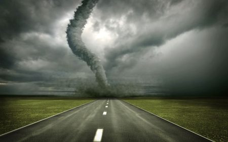 Large tornado over the road (3d rendring)