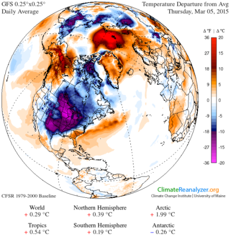 Global surface temperature anomaly march 5